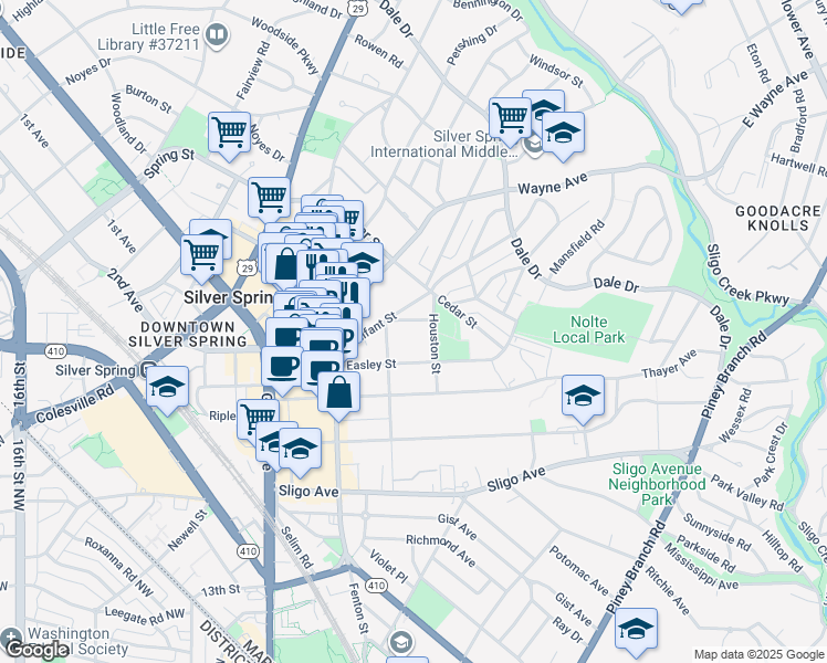 map of restaurants, bars, coffee shops, grocery stores, and more near 101 Independence Avenue Southeast in Washington
