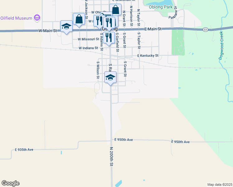 map of restaurants, bars, coffee shops, grocery stores, and more near 701-761 South Garfield Street in Oblong