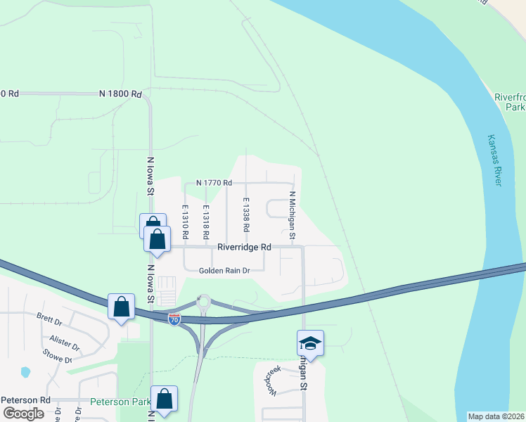 map of restaurants, bars, coffee shops, grocery stores, and more near 815-821 North Michigan Circle in Lawrence
