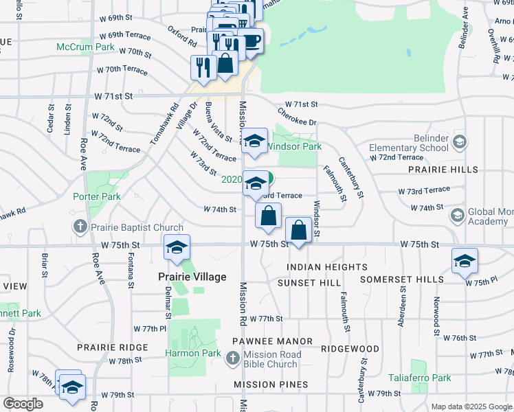 map of restaurants, bars, coffee shops, grocery stores, and more near in Mission Hills
