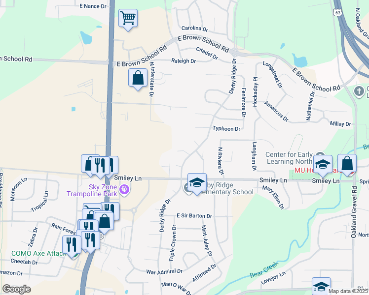 map of restaurants, bars, coffee shops, grocery stores, and more near 1500-1502 Riva Ridge Court in Columbia