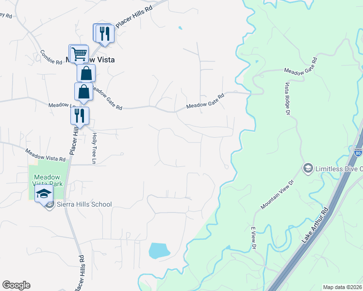map of restaurants, bars, coffee shops, grocery stores, and more near 568 Greenwood Drive in Meadow Vista
