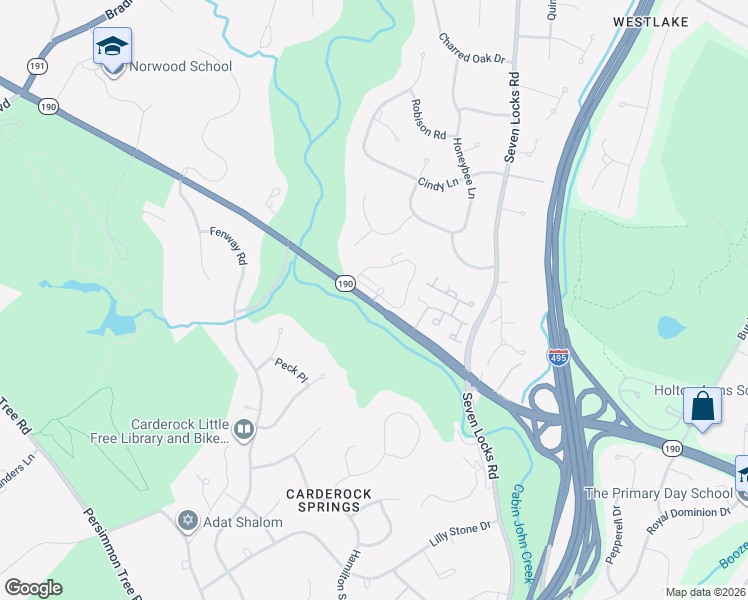 map of restaurants, bars, coffee shops, grocery stores, and more near 8111 River Road in Bethesda