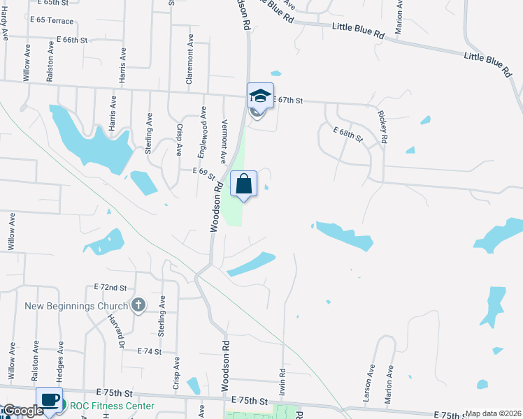 map of restaurants, bars, coffee shops, grocery stores, and more near 11732 East 71 Court in Kansas City