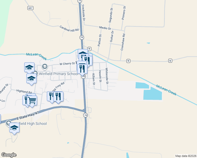 map of restaurants, bars, coffee shops, grocery stores, and more near 204 Killam Street in Winfield