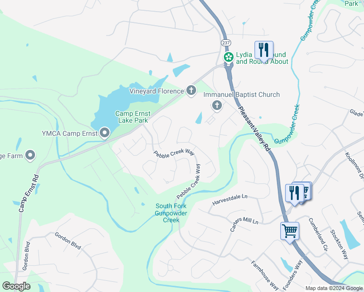 map of restaurants, bars, coffee shops, grocery stores, and more near 7379 Sterling Springs Way in Burlington