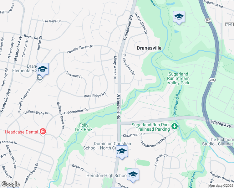 map of restaurants, bars, coffee shops, grocery stores, and more near 12535 Misty Water Drive in Herndon