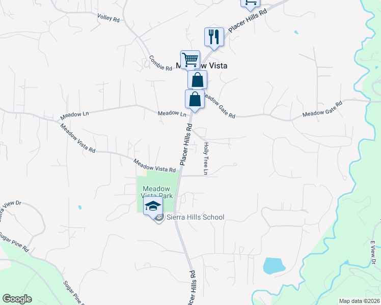 map of restaurants, bars, coffee shops, grocery stores, and more near 16760 Placer Hills Road in Meadow Vista