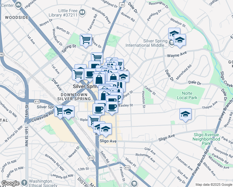 map of restaurants, bars, coffee shops, grocery stores, and more near 101 Independence Avenue Southeast in Washington