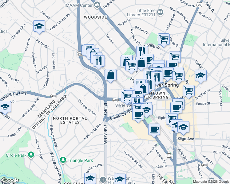 map of restaurants, bars, coffee shops, grocery stores, and more near 101 Independence Avenue Southeast in Washington