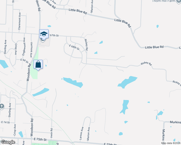 map of restaurants, bars, coffee shops, grocery stores, and more near 12809 Rickey Road in Kansas City