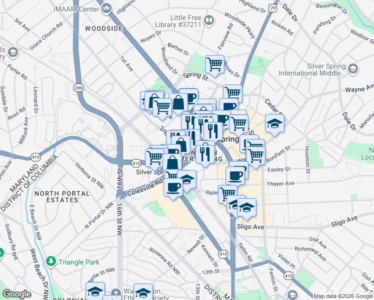 map of restaurants, bars, coffee shops, grocery stores, and more near 101 Independence Avenue Southeast in Washington