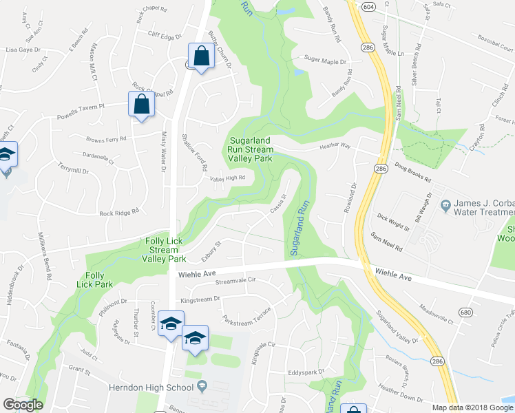 map of restaurants, bars, coffee shops, grocery stores, and more near 12304 Cliveden Street in Herndon