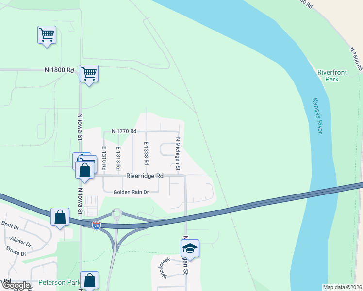 map of restaurants, bars, coffee shops, grocery stores, and more near 806 North Michigan Street in Lawrence