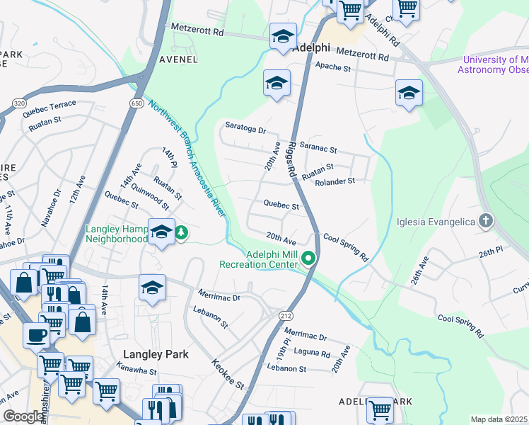 map of restaurants, bars, coffee shops, grocery stores, and more near 2006 Pelden Road in Hyattsville