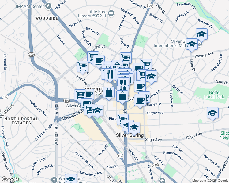 map of restaurants, bars, coffee shops, grocery stores, and more near 101 Independence Avenue Southeast in Washington