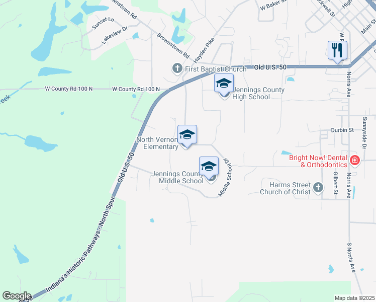map of restaurants, bars, coffee shops, grocery stores, and more near 810 West Walnut Street in North Vernon