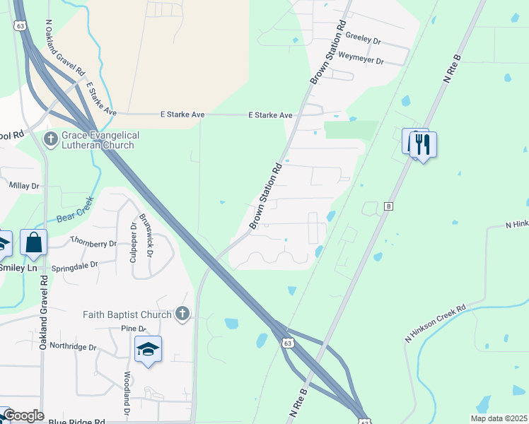 map of restaurants, bars, coffee shops, grocery stores, and more near 4402 Brown Station Road in Columbia