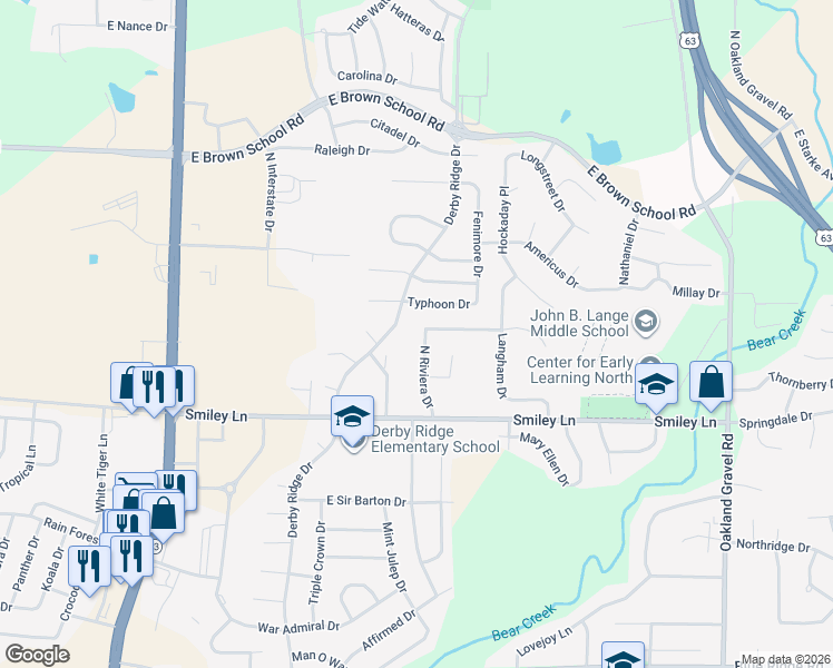 map of restaurants, bars, coffee shops, grocery stores, and more near 4195 North Riviera Drive in Columbia