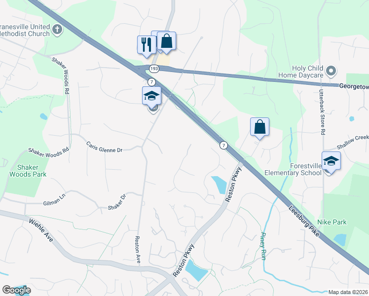 map of restaurants, bars, coffee shops, grocery stores, and more near 1108 Round Pebble Lane in Reston