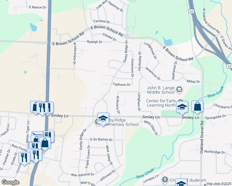 map of restaurants, bars, coffee shops, grocery stores, and more near 4195 North Riviera Drive in Columbia