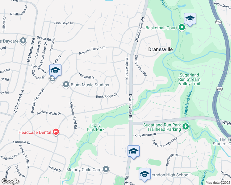 map of restaurants, bars, coffee shops, grocery stores, and more near 12530 Rock Ridge Road in Herndon