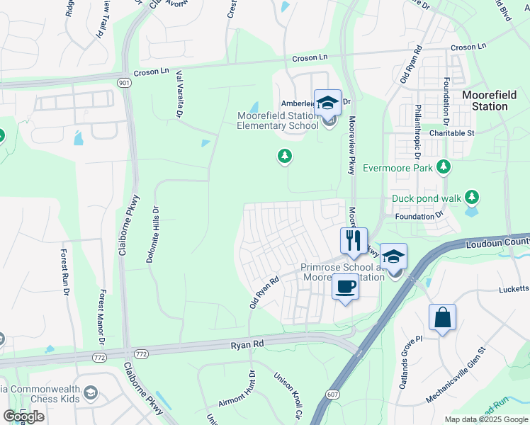 map of restaurants, bars, coffee shops, grocery stores, and more near 22685 Naugatuck Square in Ashburn