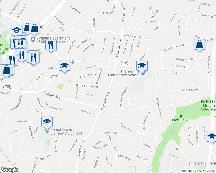 map of restaurants, bars, coffee shops, grocery stores, and more near 401 S Lincoln Ave in Sterling