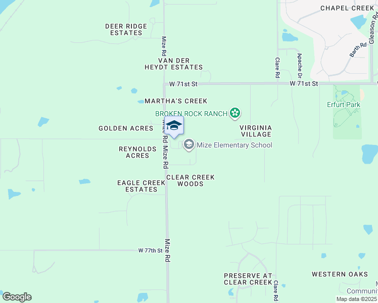 map of restaurants, bars, coffee shops, grocery stores, and more near 7301 Mize Road in Shawnee