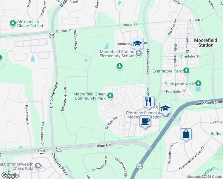 map of restaurants, bars, coffee shops, grocery stores, and more near 22685 Naugatuck Square in Ashburn