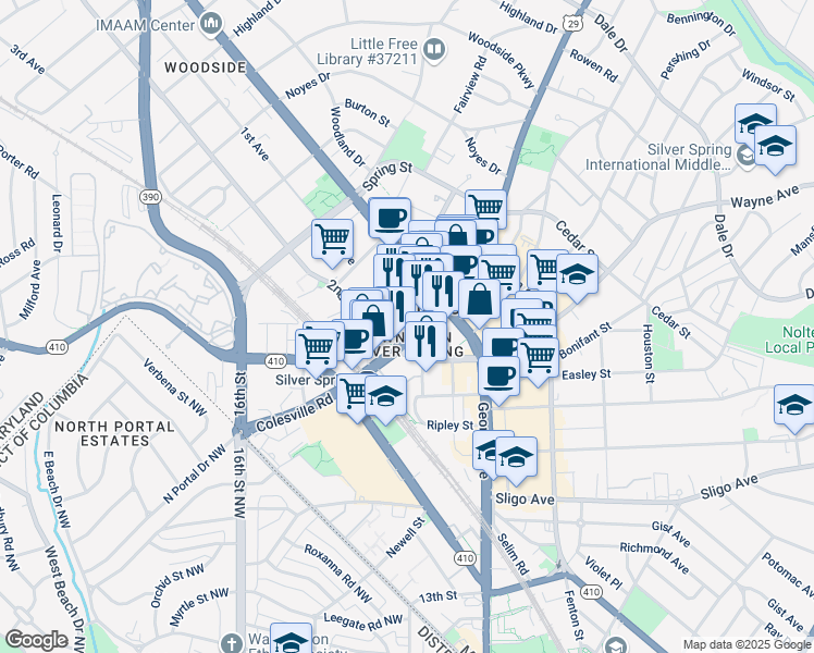 map of restaurants, bars, coffee shops, grocery stores, and more near 101 Independence Avenue Southeast in Washington