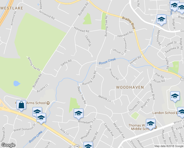 map of restaurants, bars, coffee shops, grocery stores, and more near 8516 Burning Tree Road in Bethesda