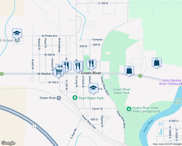 map of restaurants, bars, coffee shops, grocery stores, and more near in Green River