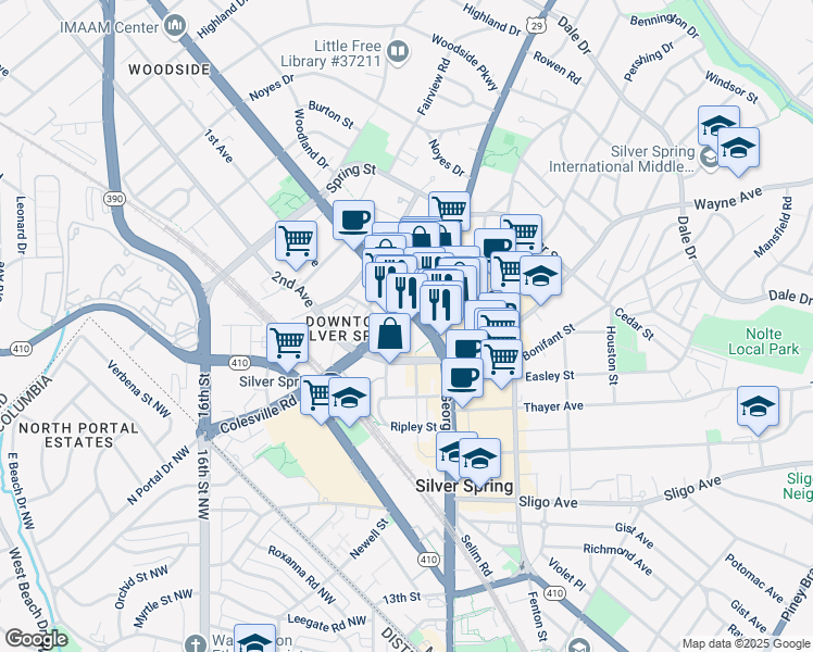 map of restaurants, bars, coffee shops, grocery stores, and more near 101 Independence Avenue Southeast in Washington