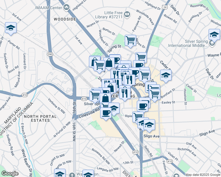 map of restaurants, bars, coffee shops, grocery stores, and more near 101 Independence Avenue Southeast in Washington