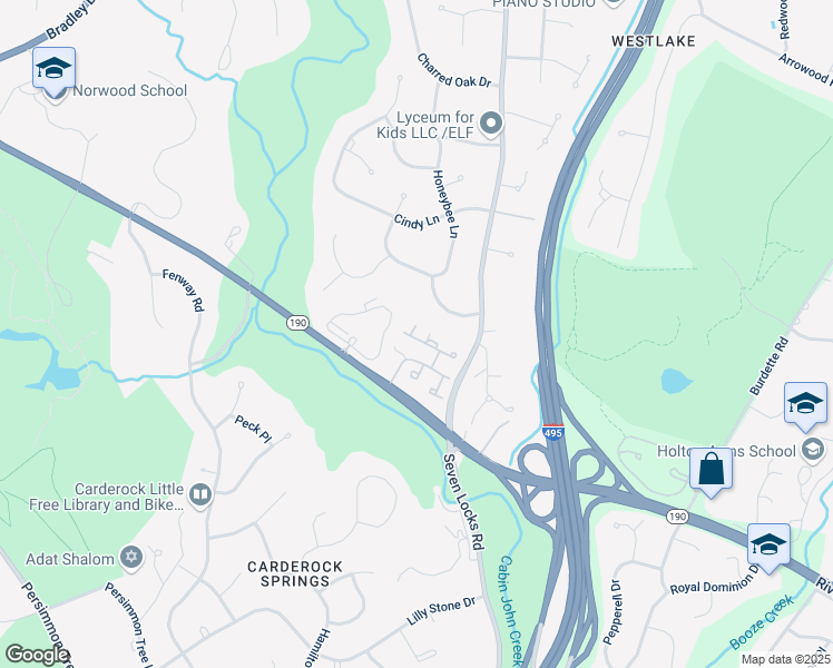 map of restaurants, bars, coffee shops, grocery stores, and more near 8029 Quarry Ridge Way in Bethesda