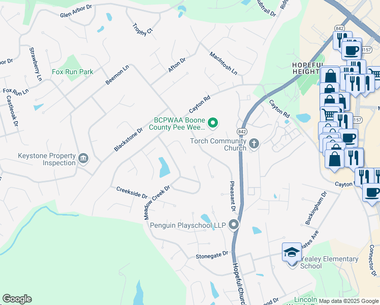 map of restaurants, bars, coffee shops, grocery stores, and more near 1196 Mosswood Court in Florence