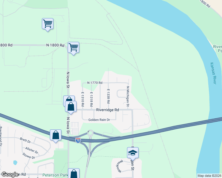 map of restaurants, bars, coffee shops, grocery stores, and more near 810 North Minnesota Street in Lawrence