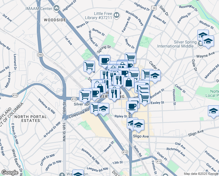 map of restaurants, bars, coffee shops, grocery stores, and more near 101 Independence Avenue Southeast in Washington