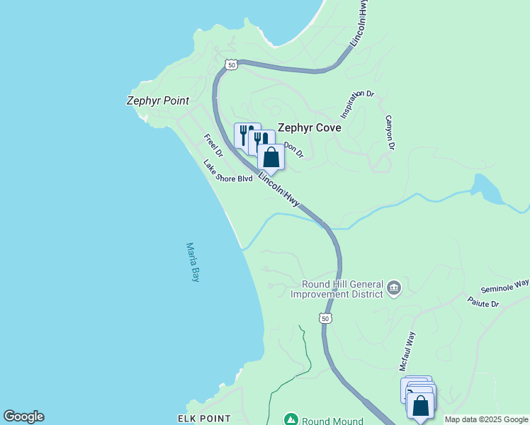 map of restaurants, bars, coffee shops, grocery stores, and more near 600 U.S. 50 in Zephyr Cove