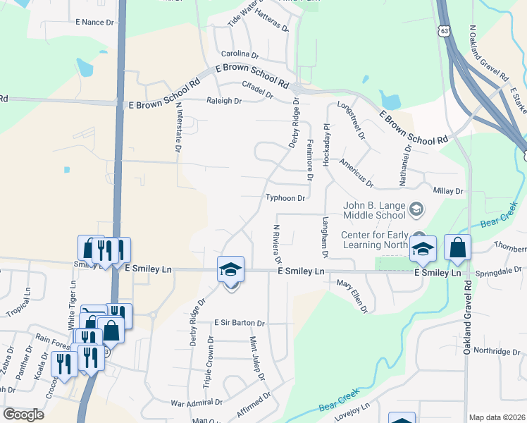 map of restaurants, bars, coffee shops, grocery stores, and more near 4195 North Riviera Drive in Columbia