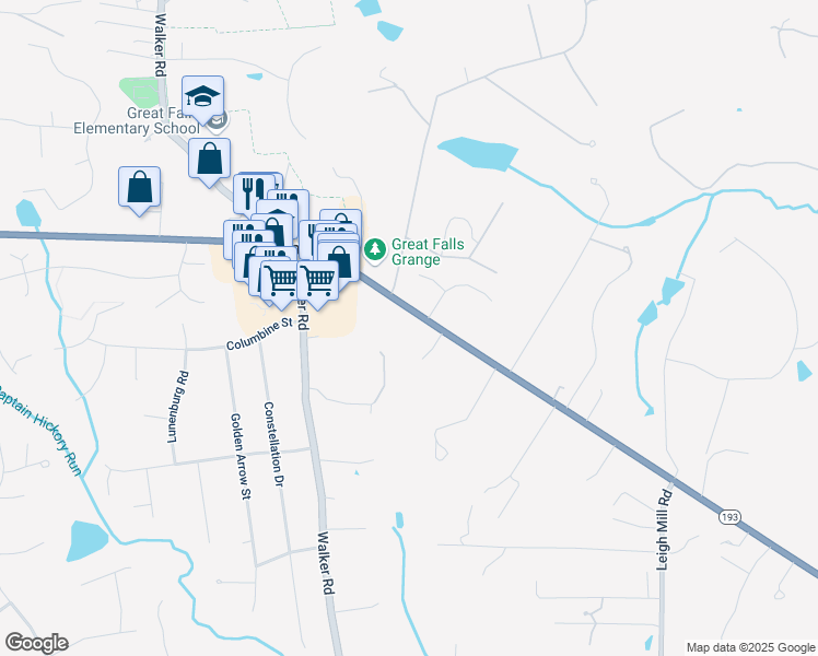 map of restaurants, bars, coffee shops, grocery stores, and more near 9801 Georgetown Pike in Great Falls
