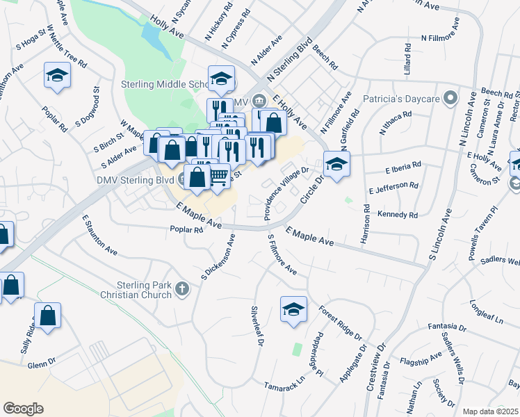 map of restaurants, bars, coffee shops, grocery stores, and more near 94 Saint Charles Square in Sterling