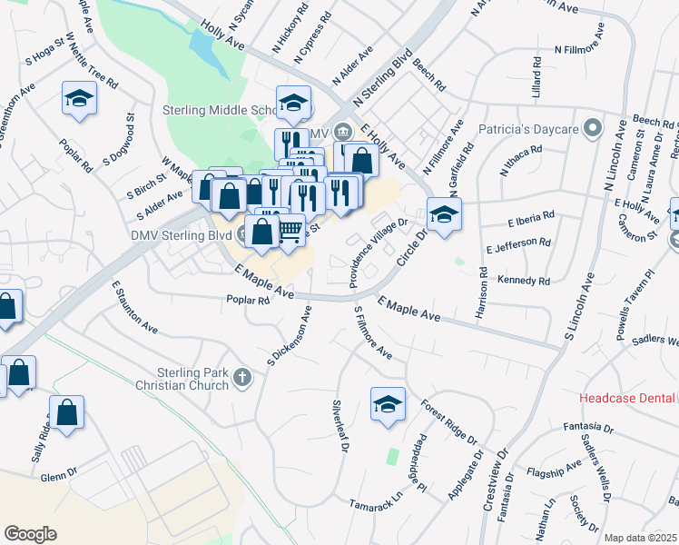map of restaurants, bars, coffee shops, grocery stores, and more near 98 Saint Charles Square in Sterling