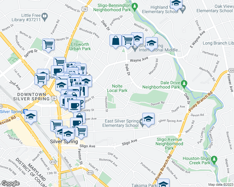 map of restaurants, bars, coffee shops, grocery stores, and more near 101 Independence Avenue Southeast in Washington