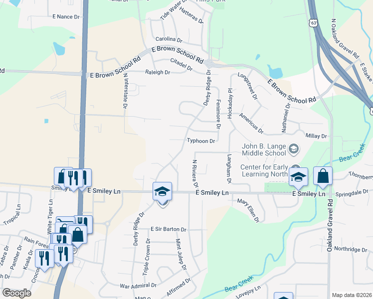 map of restaurants, bars, coffee shops, grocery stores, and more near 4195 North Riviera Drive in Columbia