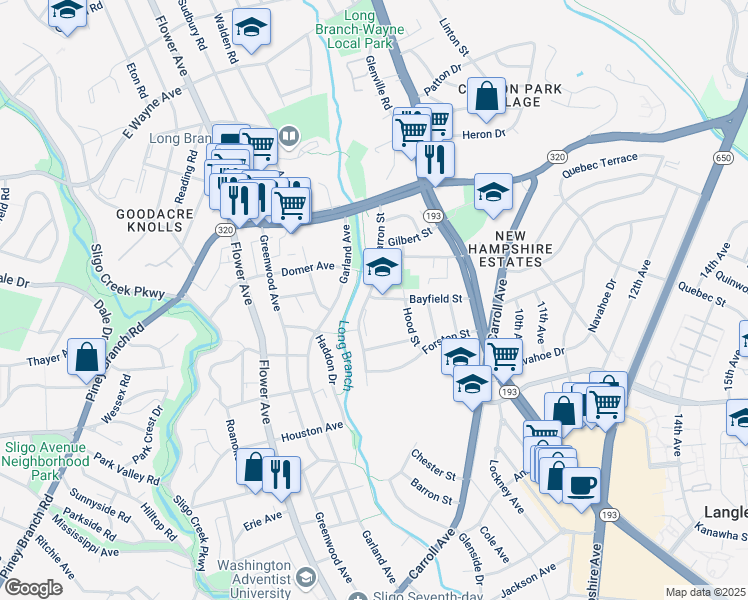 map of restaurants, bars, coffee shops, grocery stores, and more near 705 Bayfield Street in Takoma Park