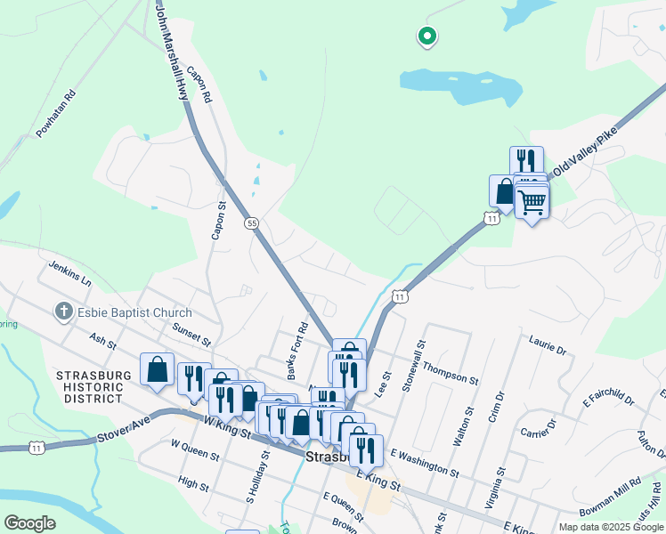 map of restaurants, bars, coffee shops, grocery stores, and more near 200 Cavalry Court in Strasburg