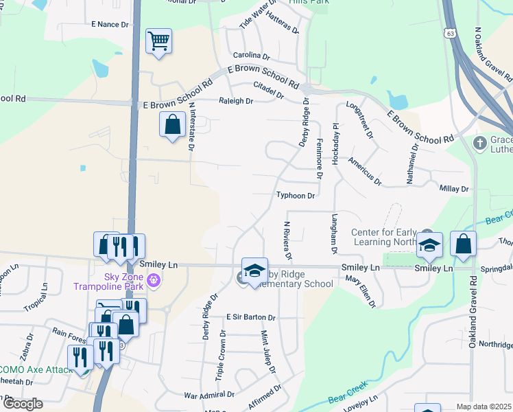 map of restaurants, bars, coffee shops, grocery stores, and more near 1511 Riva Ridge Court in Columbia