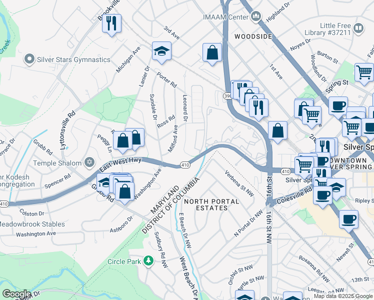 map of restaurants, bars, coffee shops, grocery stores, and more near 101 Independence Avenue Southeast in Washington